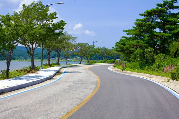 Goseong County Jižní Korea Července 2019 Dvouproudá Silnice Ozdobená Modrými — Stock fotografie