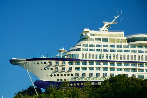 stock image Gangneung, South Korea - May 18th, 2024: A detailed view of the Sun Cruise Resort, uniquely designed to resemble a cruise ship, standing majestically on a hilltop in Jeongdongjin, providing panoramic views of the East Sea.