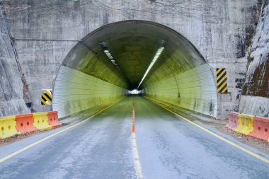 Ulsan Şehri, Güney Kore - 2 Nisan 2025: Seoknam Tüneli 'nin içinde, Gajisan' ın sarp arazisini kesen ve bir zamanlar modern yollar inşa edilmeden önce önemli bir dağ geçidi olarak hizmet veren simetrik bir manzara.