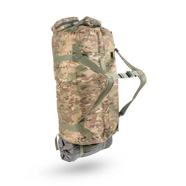 Military bag, military backpack in camouflage, isolated on white.