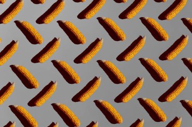 Gri arka planda mısır deseni. Vejetaryenliğin modası en düşük konsept