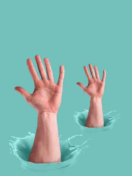 Пятна Чернил Пастельная Бирюзовая Краска Мужские Мускулистые Руки Показывают Открытый — стоковое фото