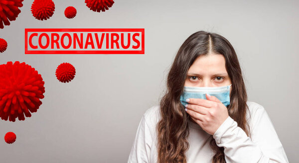 Больной девушке в защитной медицинской маске. Концепция вирусных заболеваний, эпидемий и пандемий.