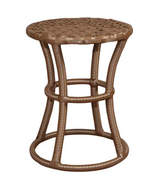 Beyaz tenli bahçe ya da teras için hasır sandelye.