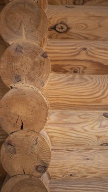 Kahverengi ahşap doku. Kütük kabini