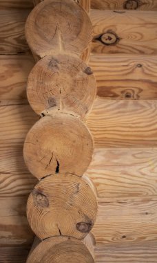 Kahverengi ahşap doku. Kütük kabini