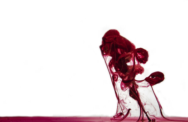 Colors dropped into liquid and photographed while in motion on white background. Color drop. Selective focus.