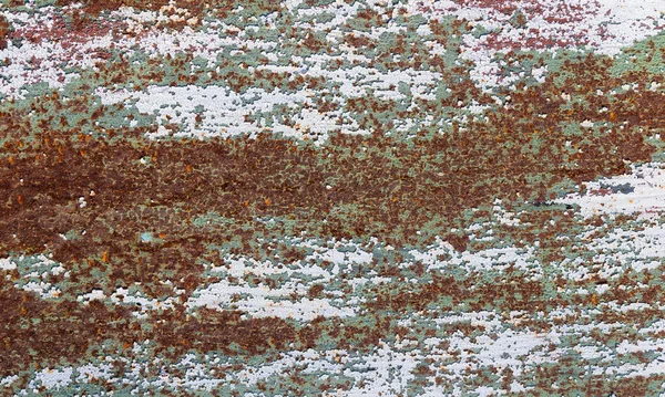 Texture Rusty Old Metal Plate Cracked White Green Paint — Stock Photo, Image