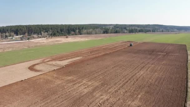 Tarım Tarlasında Traktör Tarlası Görüntüsü Toprağı Yeni Ekin Için Hazırlıyorum — Stok video