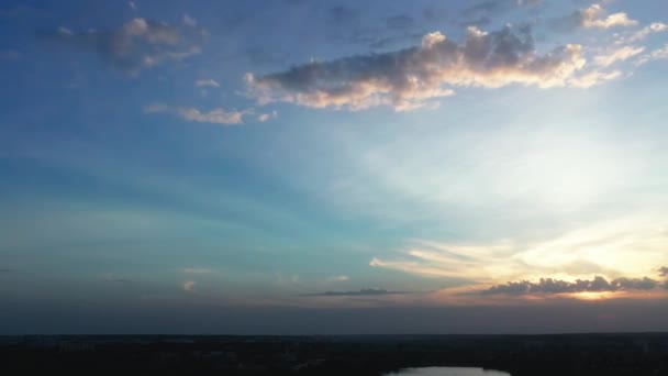 Cielo Drammatico Tramonto Con Nuvole Vista Aerea Panoramica — Video Stock