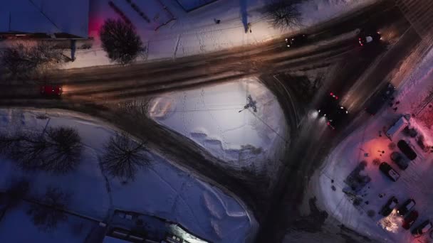 Timelapse Tráfego Carros Uma Cidade Coberta Neve Noturna Partir Visão — Vídeo de Stock