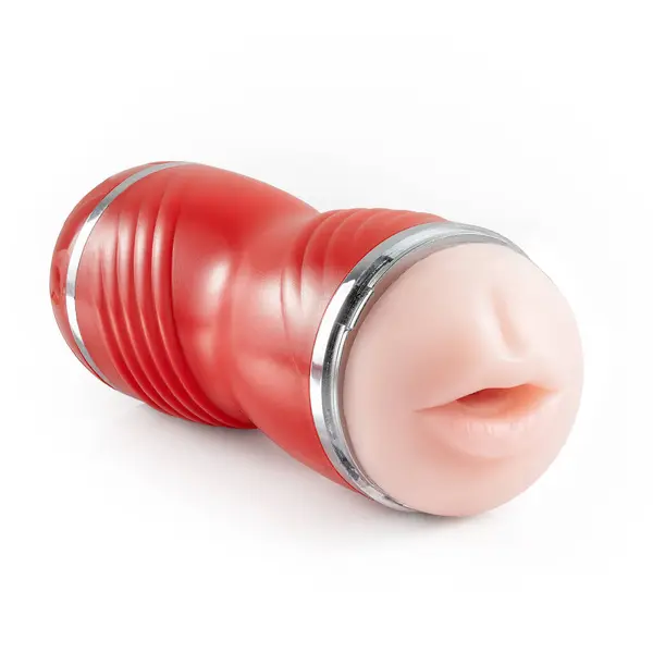 Gerçek giriş detaylarıyla kırmızı erkek mastürbasyon kolunun profesyonel çekimleri. Ticari kullanım için beyaz arkaplanda temiz izole ürün fotoğrafçılığı