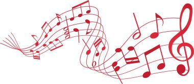 Katı beyaz arka planda kırmızı girdap müzik sayfası