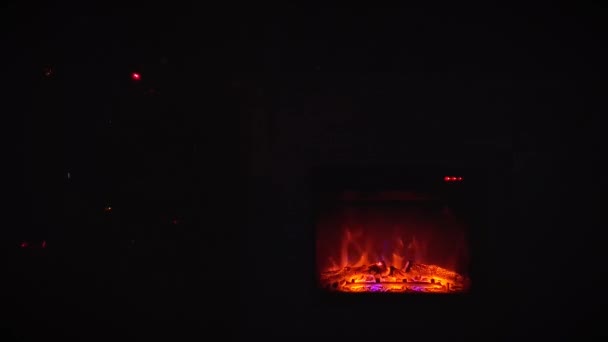 Winter Night Home Fireplace Colorful Lights Shining Christmas Tree Holidays — Stock Video