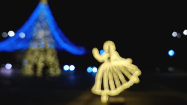 Světla Bokeh Třpytící Vánočním Stromečku Rozostřila Pozadí Zimní Dovolená Eva — Stock video