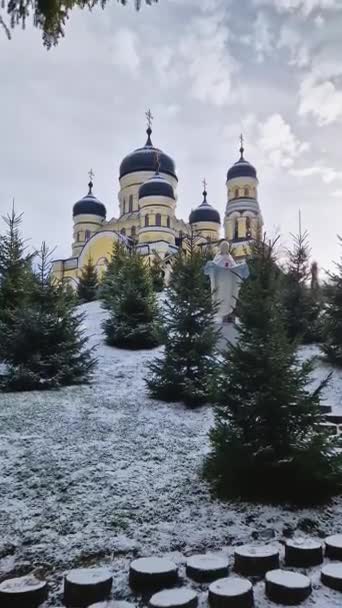 Hancu Monastery Outdoors Winter View Traditional Christian Orthodox Church Located — Stock videók