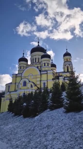 Hancu Monastery Outdoors Winter View Traditional Christian Orthodox Church Located — Video Stock