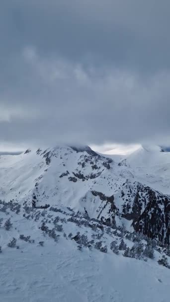 Winter Mountain Peaks Covered Fluffy Snow Clouds Beautiful Aerial View — Stock Video