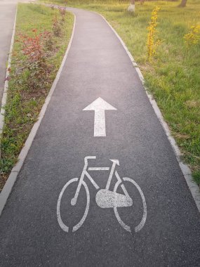 Parkta işaretli bisiklet yolu. Bisikletçi için parça