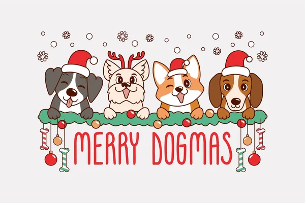 Adorabile Illustrazione Cani Natale Con Decorazioni Natalizie Simpatici Cuccioli Natale — Vettoriale Stock