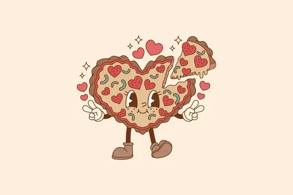 Cute Illustration Pizza Peperoni Heart Shape — Stock Vector