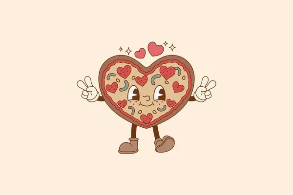Simpatica Illustrazione Pizza Con Peperoni Forma Cuore — Vettoriale Stock