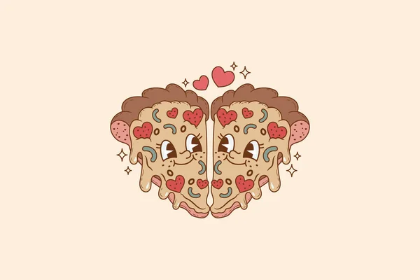 Illustrazione Due Triangoli Della Pizza Innamorati Coppia — Vettoriale Stock