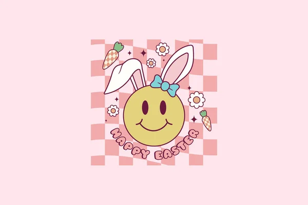 Cute Retro Illustration Happy Face Bunny Ears Easter Holidays — Stock Vector