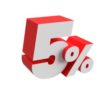 % 5 haneli. Işık perspektifli 3 boyutlu sayı. Beyaz ve kırmızı. Şeffaf arkaplan