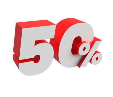 % 50 haneli. Işık perspektifli 3 boyutlu sayı. Beyaz ve kırmızı. Şeffaf arkaplan