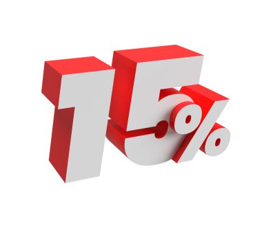 % 15 haneli. Işık perspektifli 3 boyutlu sayı. Beyaz ve kırmızı. Beyaz arkaplanda izole et