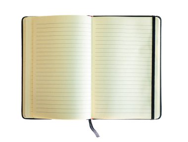 Boş çizgili defter. Üst görünüm beyaz arkaplanda izole edildi.