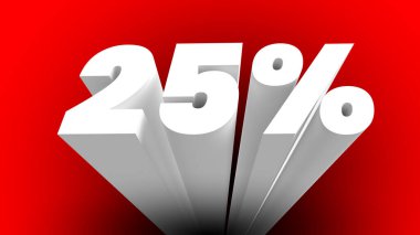 Yüzde 25 işaret. 3D mektup. Kırmızı arkaplan.