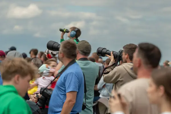 stock image Poznan, Greater Poland Voivodeship, Poland, May 18, 2024. Krzesiny Airport. Crowd of people watching air show. SempAIR Optimi