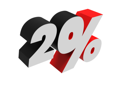 % 20 haneli. Işık perspektifli 3 boyutlu sayı. Beyaz ve kırmızı. Şeffaf arkaplan