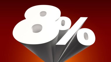 % 8% 8 3d perspektif ekstrüksiyon tipografi kırmızı arka plan