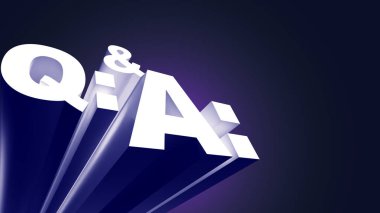 3D Q ve Karanlık Arkaplan Sorusu Üzerine Bir Metin Modern 3D Yanıtla koyu renkli QA harfli arkaplan, soru cevap oturumu sunumunu sembolize et.