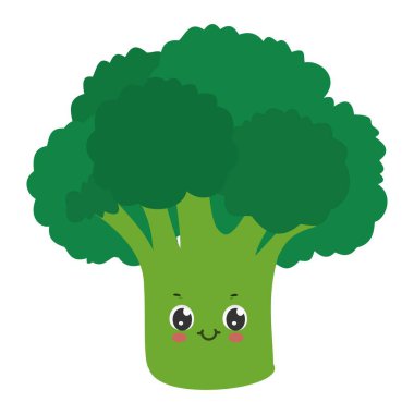 Beyaz arkaplanda izole edilmiş şirin çizgi film brokoli karakter vektör çizimi