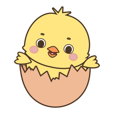 Beyaz arka planda izole edilmiş yumurta vektörü illüstrasyonundan çıkan sevimli sarı karikatür pilici.