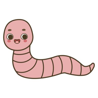 Beyaz arkaplanda izole edilmiş şirin pembe solucan vektör çizimi