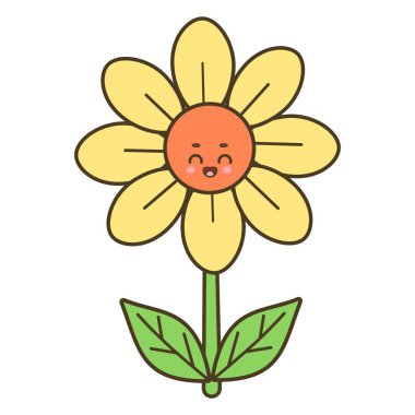 Beyaz arkaplanda izole edilmiş, gülümseyen çiçek vektör çizimi.