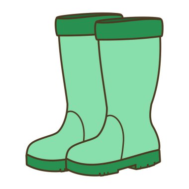 Yeşil çizmeli yağmur çizmeleri vektör çizimi beyaz arkaplanda izole edildi