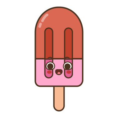 Beyaz arkaplanda izole edilmiş şirin buzlu şeker kawaii yaz ikram vektör ilüstrasyonu