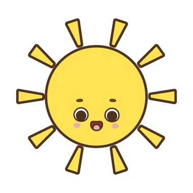 Beyaz arka planda izole edilmiş, gülümseyen güneş ışığı vektör çizimi