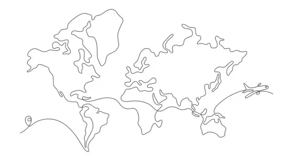 El çizimi aralıksız tek çizgi dünya haritası