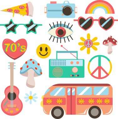 Hippi 70 'lerin modası geçmiş gökkuşağı güneşi 