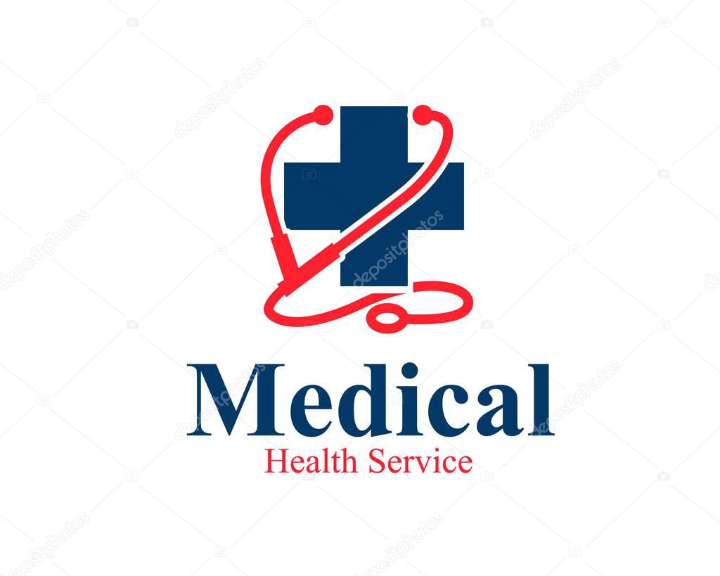 Stethoscope and cross medical service logo designs for health