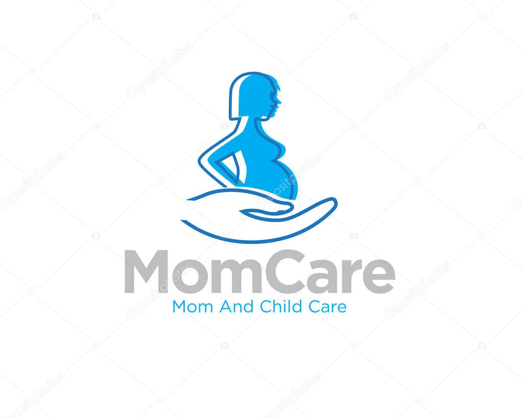 Mom care for pregnant health care and medical service logo