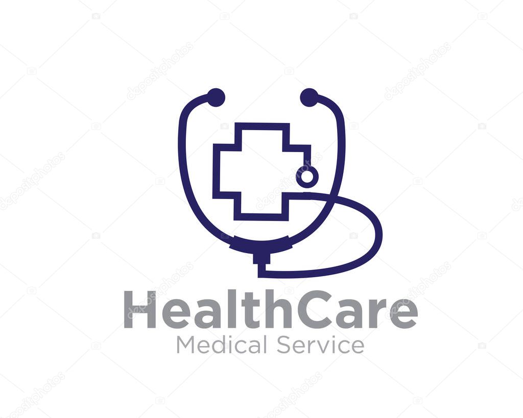 Health care logo with stethoscope figure