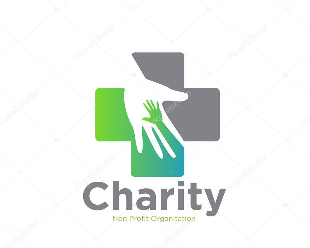 Plus with hand charity logo designs for medical service or consult